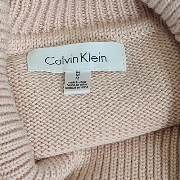 Calvin Klein mockneck Fisherman sweater pink size Medium Office church preppy - Picture 6 of 6